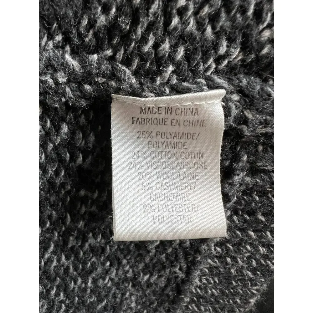 THEORY Black Gray Marled Wool-Cashmere Blend Cowl Neck Cardigan Sweater Size P